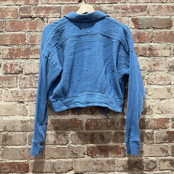 Free People Sunstreaks Tie Button Blouse Top Blue Size XS - Picture 7 of 7